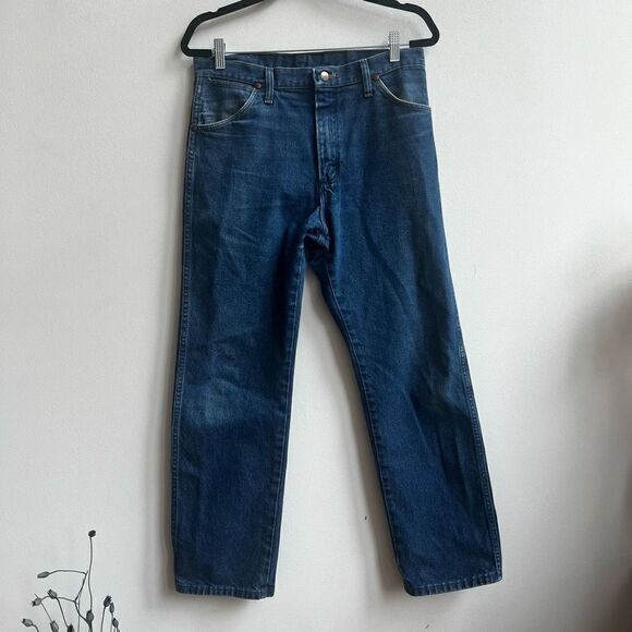 Wrangler Men's Straight Leg Dark Wash Cotton Denim Jeans In Blue Size 32x30 - Picture 1 of 9